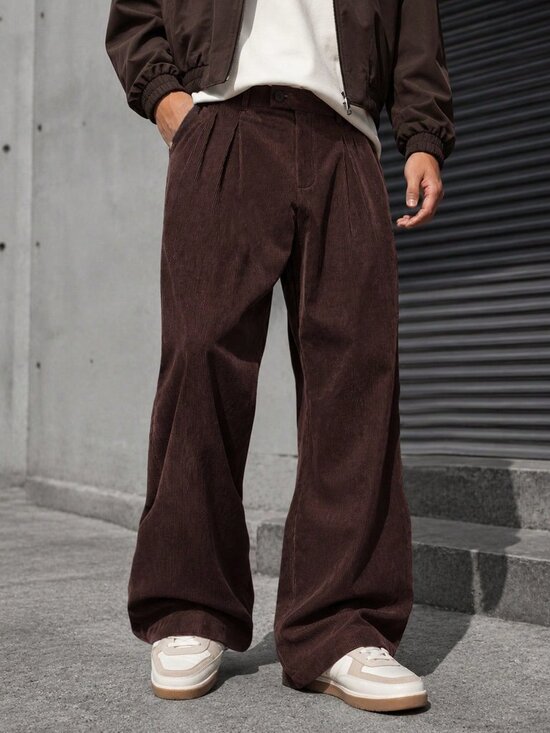 Other - Coffee Brown Boho Men's Button Pocket Zipper Fly Loose Long Dress Pants